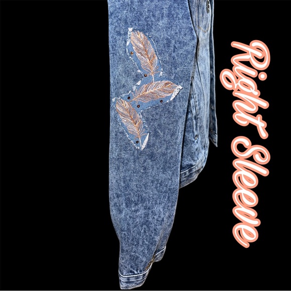 Native American Woman Embroidered Crystal Embellished Jean Jacket - Picture 6 of 12